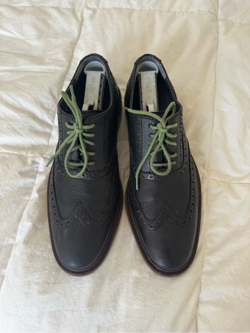 Cole Haan Black Wingtip Oxfords with Green Laces